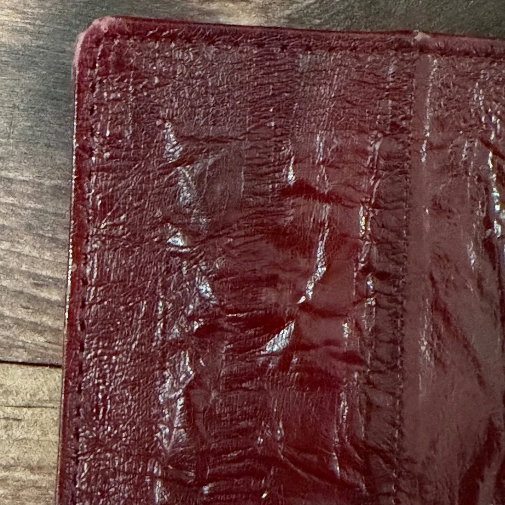 Vintage Genuine Eel Skin Long Checkbook Wallet Burgundy Red Wine Made in Korea